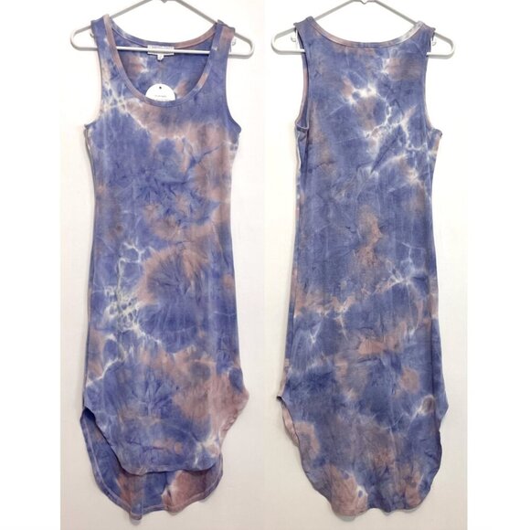 NEW NWT PINK ROSE Periwinkle Blue Mauve Pink Tie Dye Sleeveless Midi Tank Dress - Picture 1 of 16